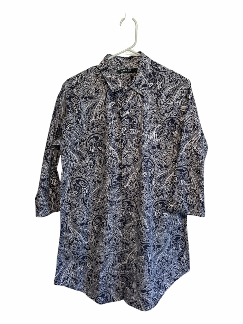 Ralph Lauren Navy and White Paisley Button-Down Shirt